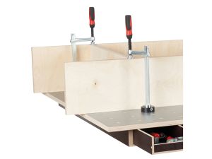 Tischzwinge mit Adapterscheibe und Klemmbolzen